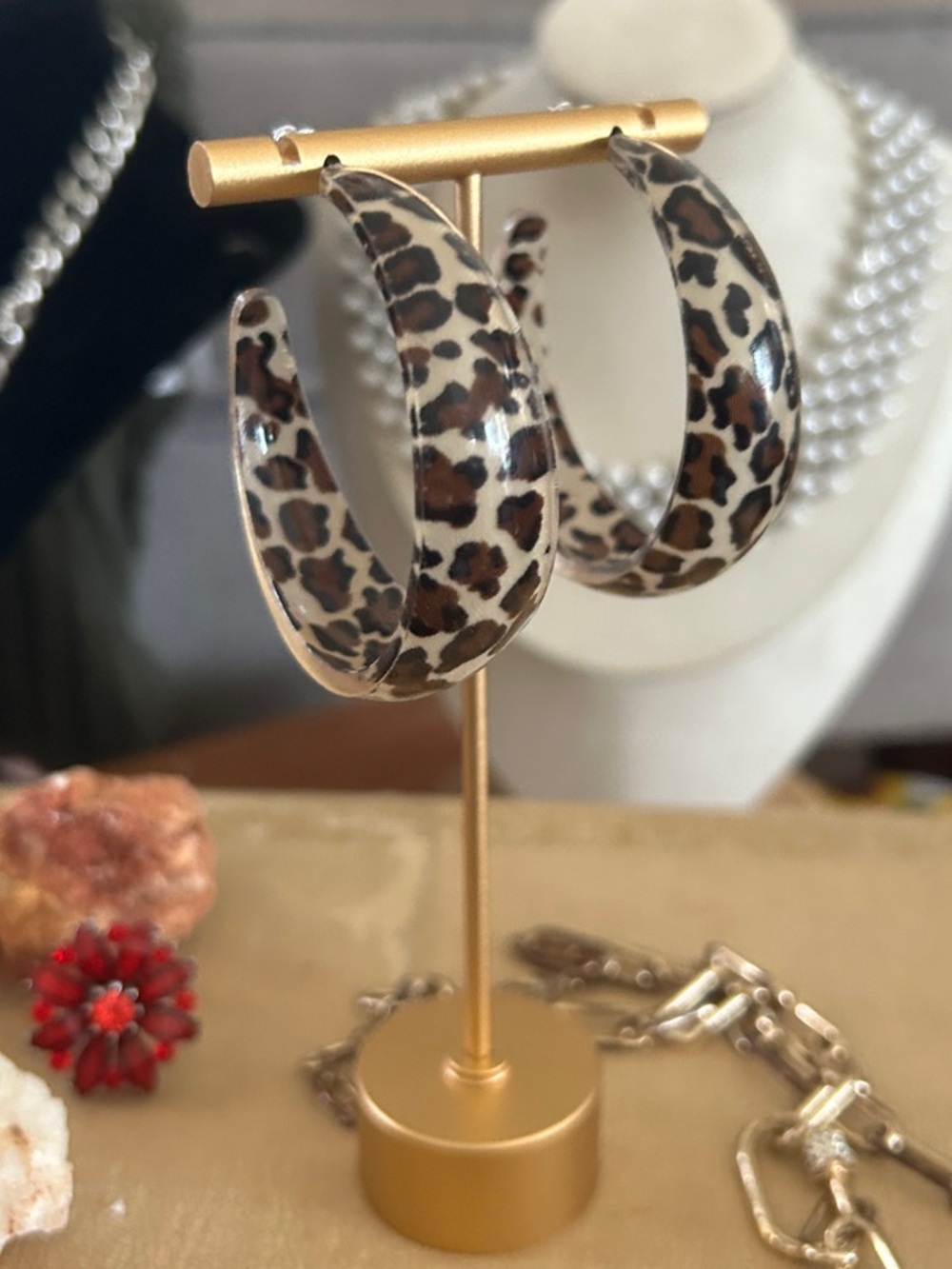 Leopard Print Resin Hoop Earrings - Brown & Black